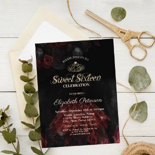 Kleid, Diadem, Rote Rosen Sweet 16 Einladung
