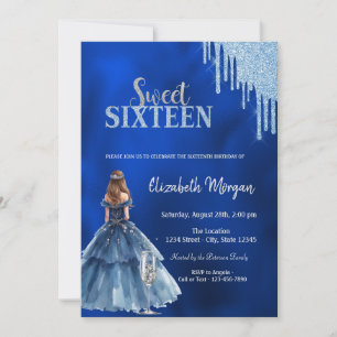 Kleid Glitter Tropfen Glas Blau Sweet 16 Einladung