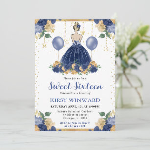 Kleid in Marineblau, blonde Haare Prinzessin Sweet Einladung