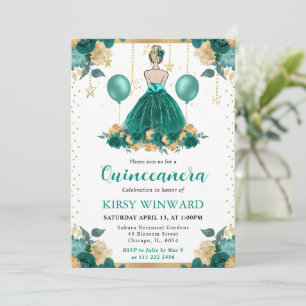 Kleid in Türkis, blonde Haare Prinzessin Quinceane Einladung