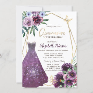 Kleid Mädchen, Veilchen Schmetterling  Quinceanera Einladung