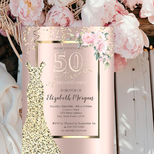 Kleid mit goldenen Pailletten, Blume Roségold 50. Einladung