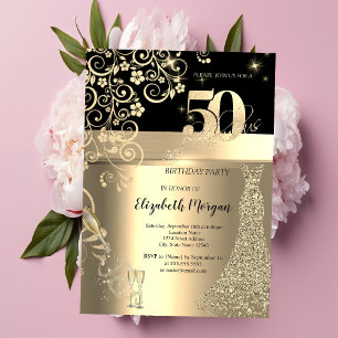 Kleid mit goldenen Pailletten Glasblumen 50. Gebur Einladung