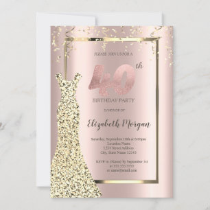 Kleid mit goldenen Pailletten Roségold 40. Geburts Einladung
