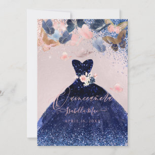Kleid mit Schmetterlingen in Blush und Navy Glitte Einladung