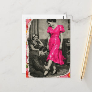 Kleid Modell Dame Mixed Media Collage AI Verbesser Postkarte