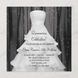 Kleid Party Schwarz Weiß Quinceanera Einladungen