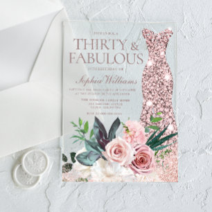 Kleid & Röte Floral Frauen 30. Geburtstagsfeier Acryleinladungen