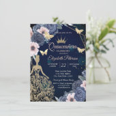 Kleid, Schmetterlinge Sterne Blau Blumen Quinceañe Einladung (Stehend Vorderseite)