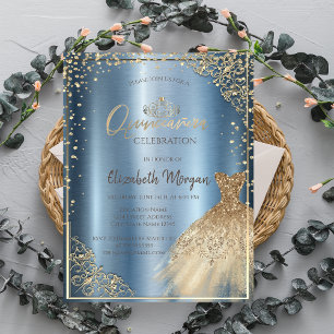 Kleid Tiara, Diamanten Blau Metallic Quinceañera Einladung