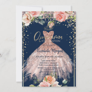 Kleid Tiara, Diamanten Rosen Blaue Quinceañera Einladung