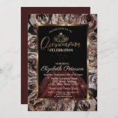 Kleid, Tiara, dunkle Rose Quinceañera Einladung (Vorne/Hinten)