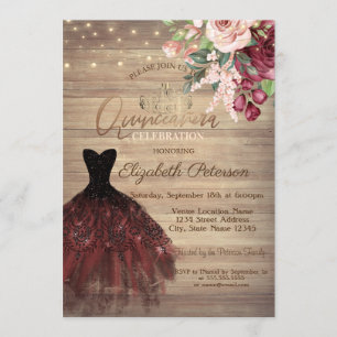 Kleid, Tiara, Lichterkette Florale Holz Quinceañer Einladung