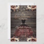 Kleid, Tiara, Lights Rote Rosen Holz Quinceañera Einladung (Vorderseite)