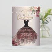 Kleid, Tiara, Rose, Rose Gold Quinceañera Einladung (Stehend Vorderseite)