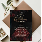 Kleid, Tiara, Rote Rosen Quinceañera Einladung