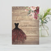 Kleid, Tiara, String Lights Blumenholz Quinceañera Einladung (Stehend Vorderseite)