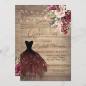 Kleid, Tiara, String Lights Blumenholz Quinceañera Einladung (Vorne/Hinten)