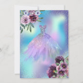Kleid, violette Blume Holographische Quinceañera Einladung (Rückseite)