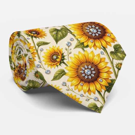 Kleide Dich Casual | Sonnenblumen und Diamanten Krawatte (Gerollt)