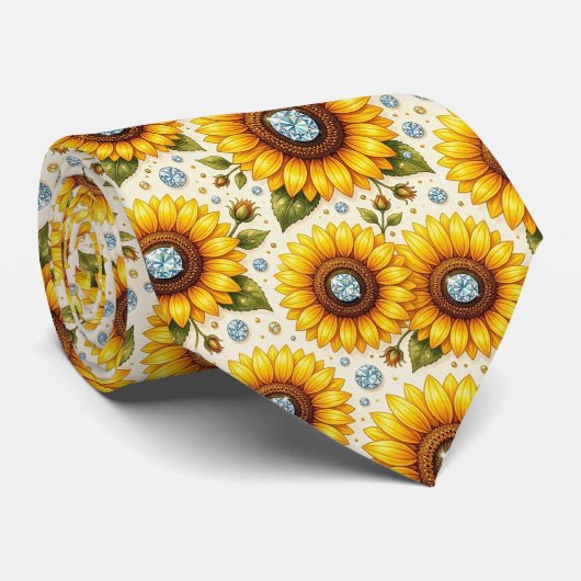 Kleide Dich Casual | Sonnenblumen und Diamanten Krawatte (Gerollt)