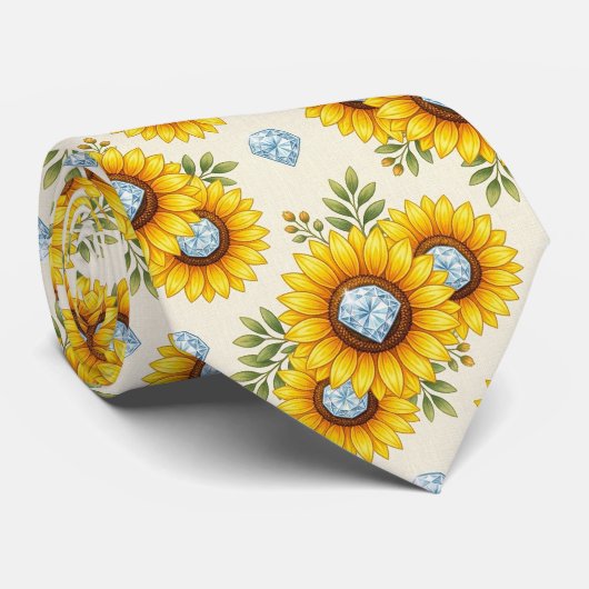 Kleide dich lässig | Sonnenblumen und Diamanten Krawatte (Gerollt)