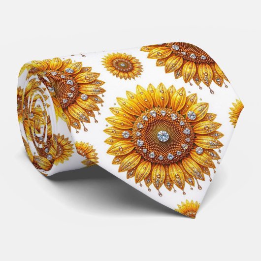 Kleide dich lässig | Sonnenblumen und Diamanten Krawatte (Gerollt)