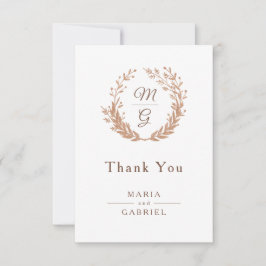 Kleider aus goldenem Blattwerk mit einem Monogramm Dankeskarte