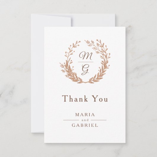 Kleider aus goldenem Blattwerk mit einem Monogramm Dankeskarte (Vorderseite)