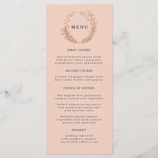 Kleider aus goldenem Blattwerk mit einem Monogramm Menükarte (Vorderseite)