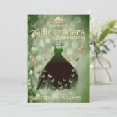 Kleider für den grünen Schmetterling Quinceañera Einladung (Stehend Vorderseite)