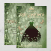 Kleider für den grünen Schmetterling Quinceañera Einladung (Vorne/Hinten)