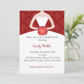 Kleidereinladungs-Brautparty-Rot-Damast Einladung (Stehend Vorderseite)