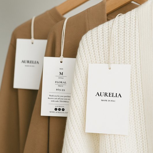 Kleiderhang Tag mit Preis, Größe, Stil & Soziales