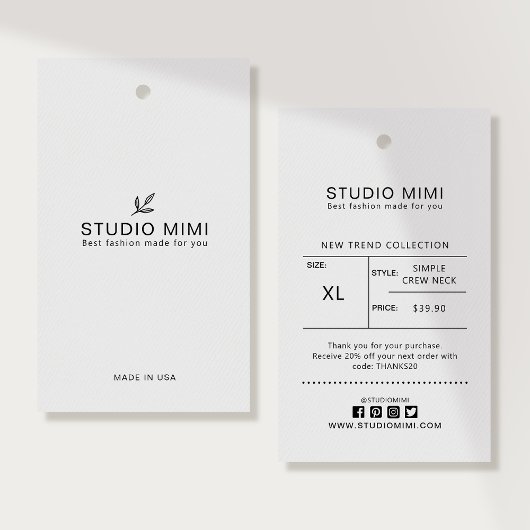 Kleiderhang Tag mit Preis, Größe, Stil & Soziales