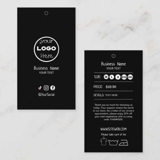 Kleiderhängeschild mit Preis & Logo | doppelseitig Visitenkarte (Vorne/Hinten)