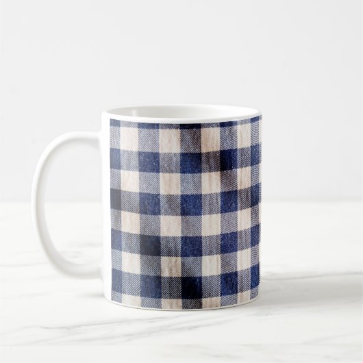 Kleiderstoff aus blauem Gingham, Stoffgewebe aus S Kaffeetasse (Links)