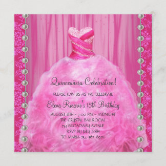 Kleidperlen Hot Pink Quinceanera-Einladung Einladung