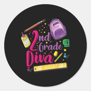 Kleidung für 2. Klasse Diva am ersten Schultag Mäd Runder Aufkleber