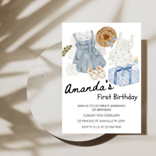 Kleidung für Baby Mädchen & Geschenkbox zum 1. Geb Einladung