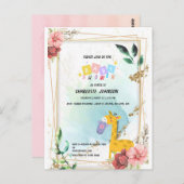Kleidung mit Giraffe, Boho Floral Baby Dusche Postkarte (Vorne/Hinten)
