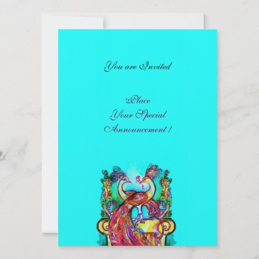 KLEIDUNGEN IN LIEBE MONOGRAM aquamarin-blaues Gold Einladung (Rückseite)