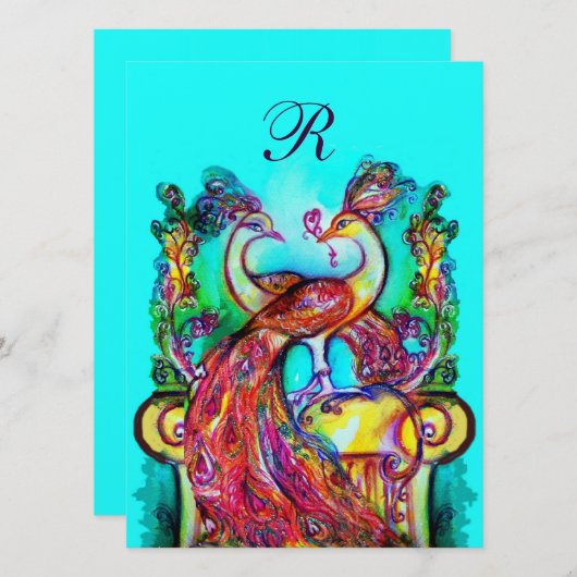 KLEIDUNGEN IN LIEBE MONOGRAM aquamarin-blaues Gold Einladung (Vorne/Hinten)