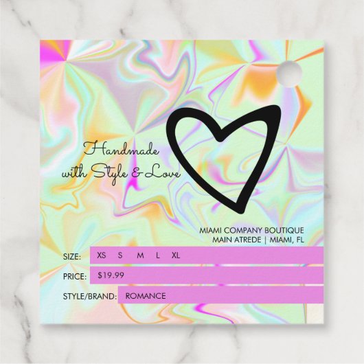 Kleidungsgröße der Boutique im Irisierenden Maßsta Geschenkanhänger (Rückseite)