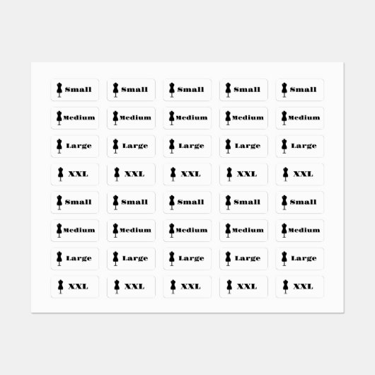 Kleidungsgröße Etiketten (Blatt)