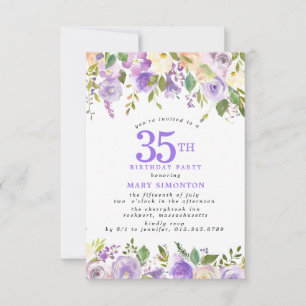 KLEIN 35. Geburtstagsfeier Lila Rosen Blumenstrauß Einladung