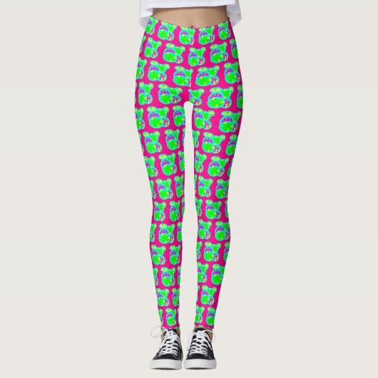 Klein gemustert in Rosa, grün und Zitrone Leggings (Vorderseite)