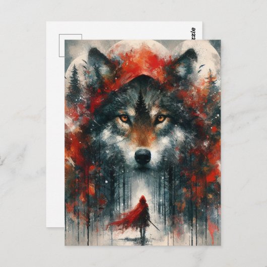 Klein Rot und Wolf Postkarte (Vorne/Hinten)