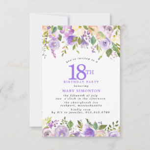 KLEINE 18. Geburtstagsfeier Lila Rosen Blumenstrau Einladung