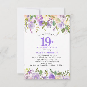 KLEINE 19. Geburtstagsfeier Lila Rosen Blumenstrau Einladung